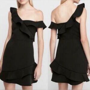 Express Dress One-Shoulder Ruffles Sleeveless Classic Black Tie Formal Women S